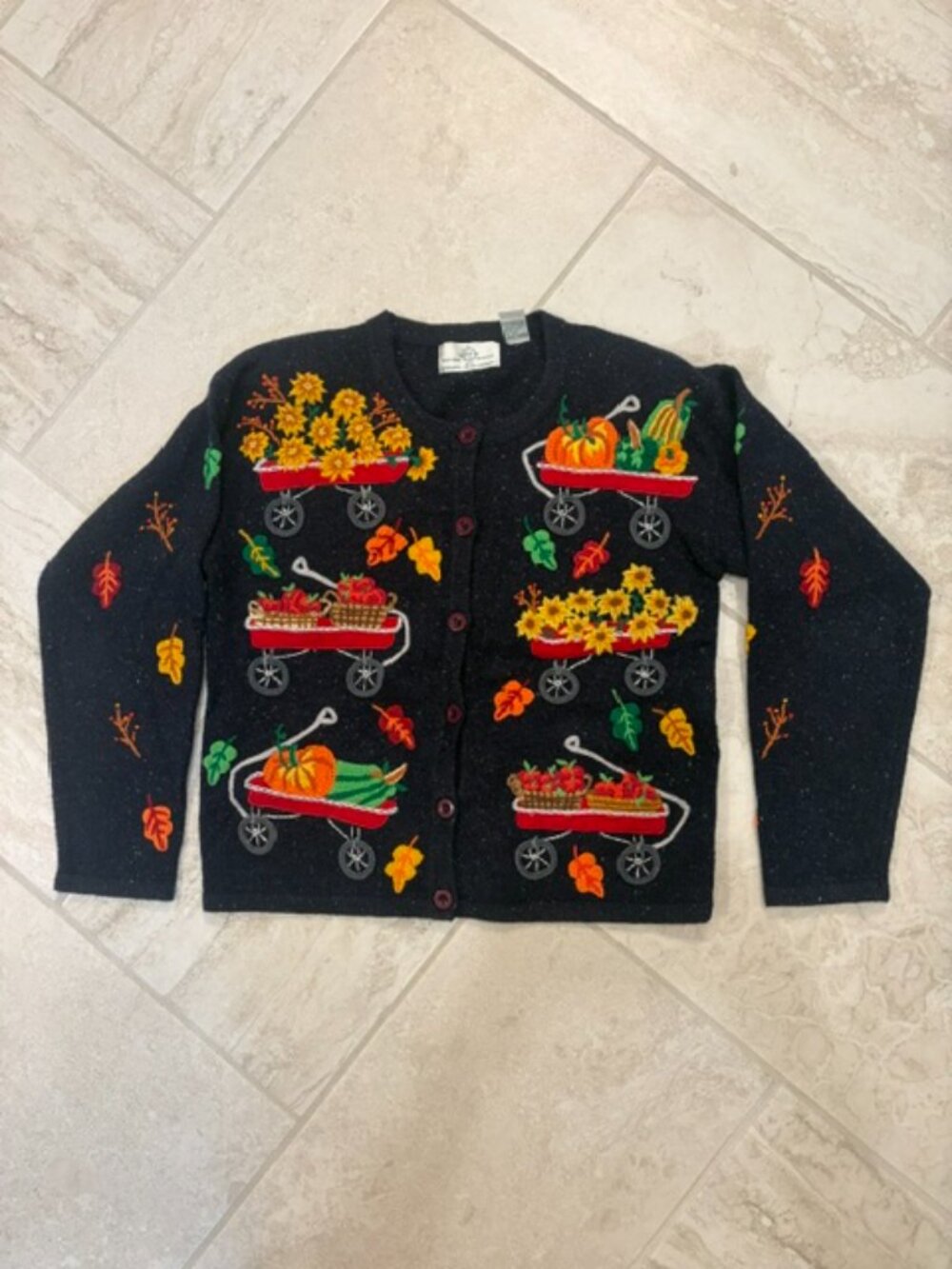 Vintage Design Options Phillip & Jane Gordon Fall Harvest Cardigan Sm Embroidery - Picture 2 of 12